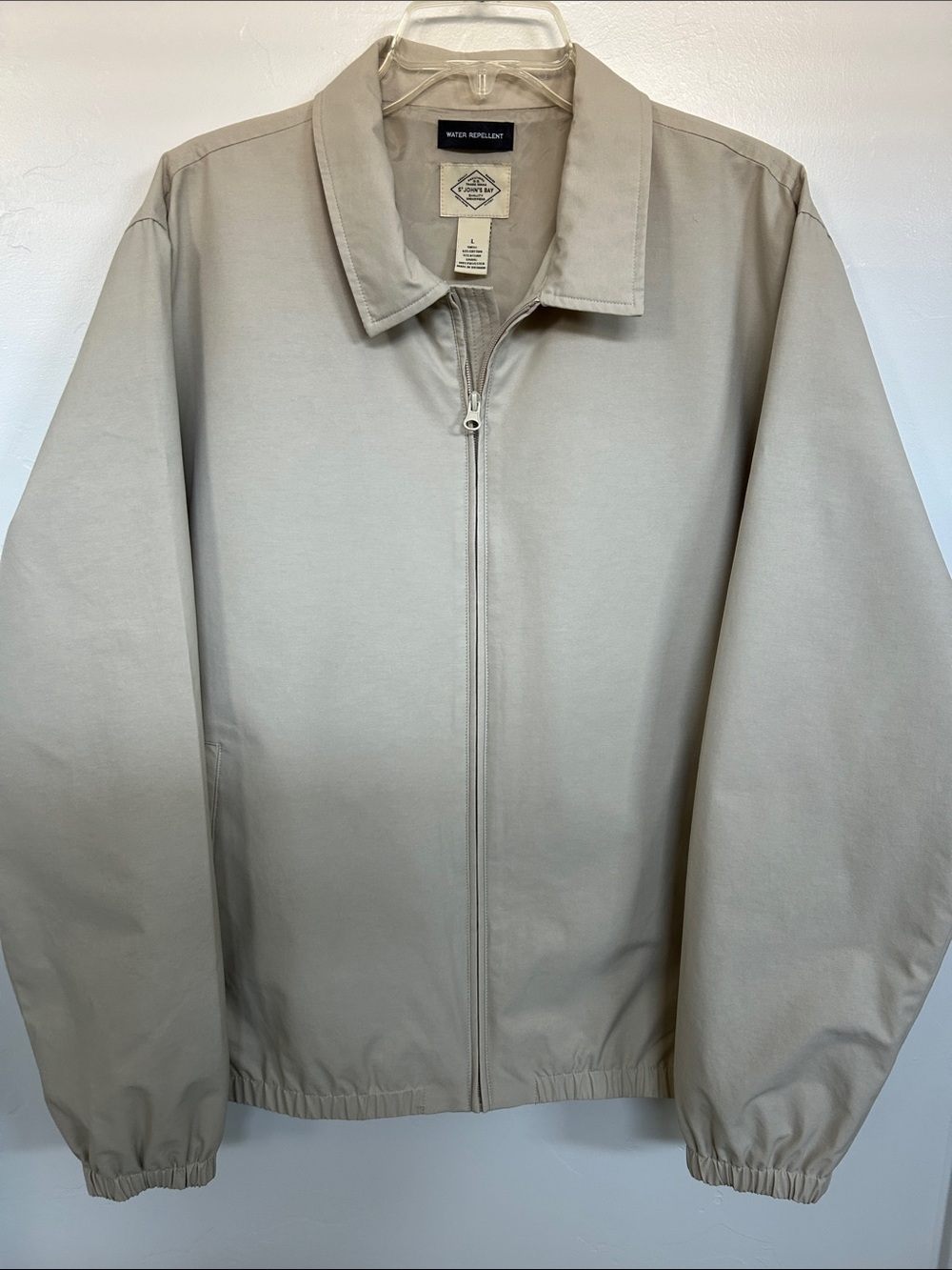 St. John's Bay Light Beige Zip-Front Water Repellent Windbreaker - Large